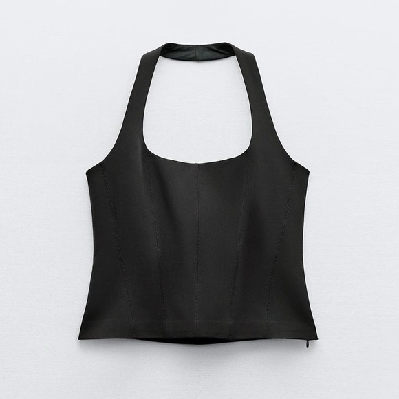 ZARA Black Fitted Halter Top - Picture 1 of 1